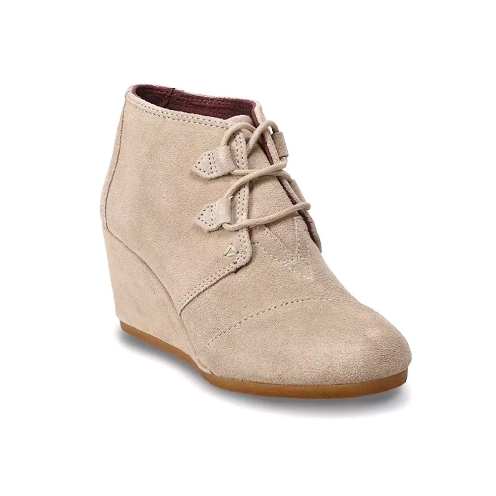 EUC TOMS Kala Wedge Ankle Boots Desert Taupe Suede Size 7.5